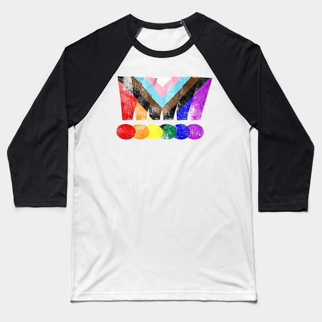 LGBTQ Progress Pride Grunge Exclamation Points Baseball T-Shirt by wheedesign